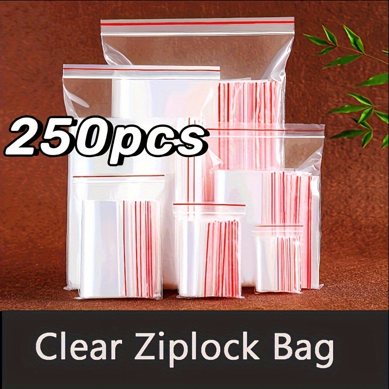 

250pcs Reusable Ziplock Bags - Transparent Polyethylene, Waterproof Food Storage Pouches For Snacks, Nuts, Seeds, Candy