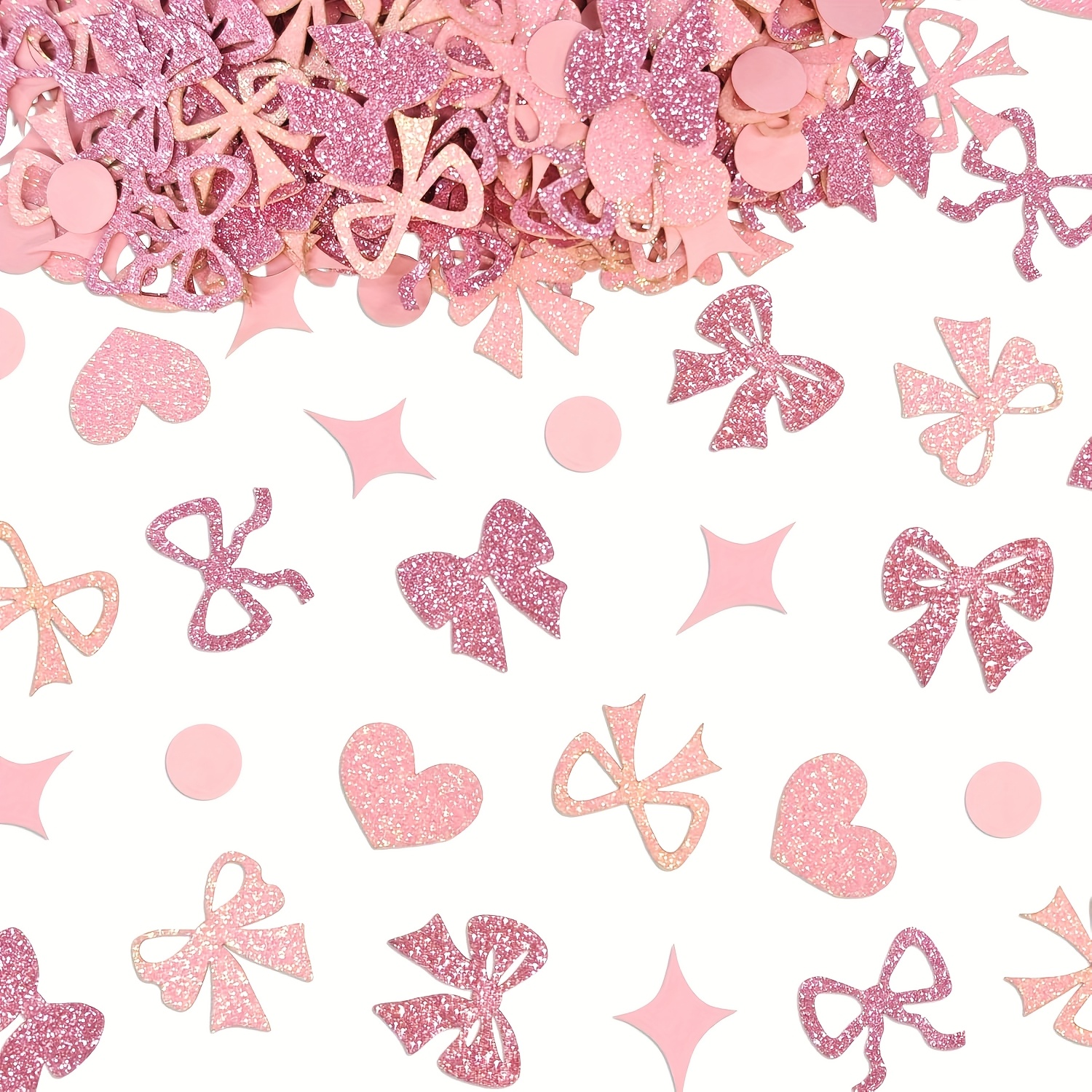 Image of 100pcs, Sparkling Bow, Square Star, Round Dot Desktop Decoration, Colorful Confetti, Used For Birthday Parties, , Bachelor Parties, Baptismal Weddings, Retirement Princess Themed Party Decorations