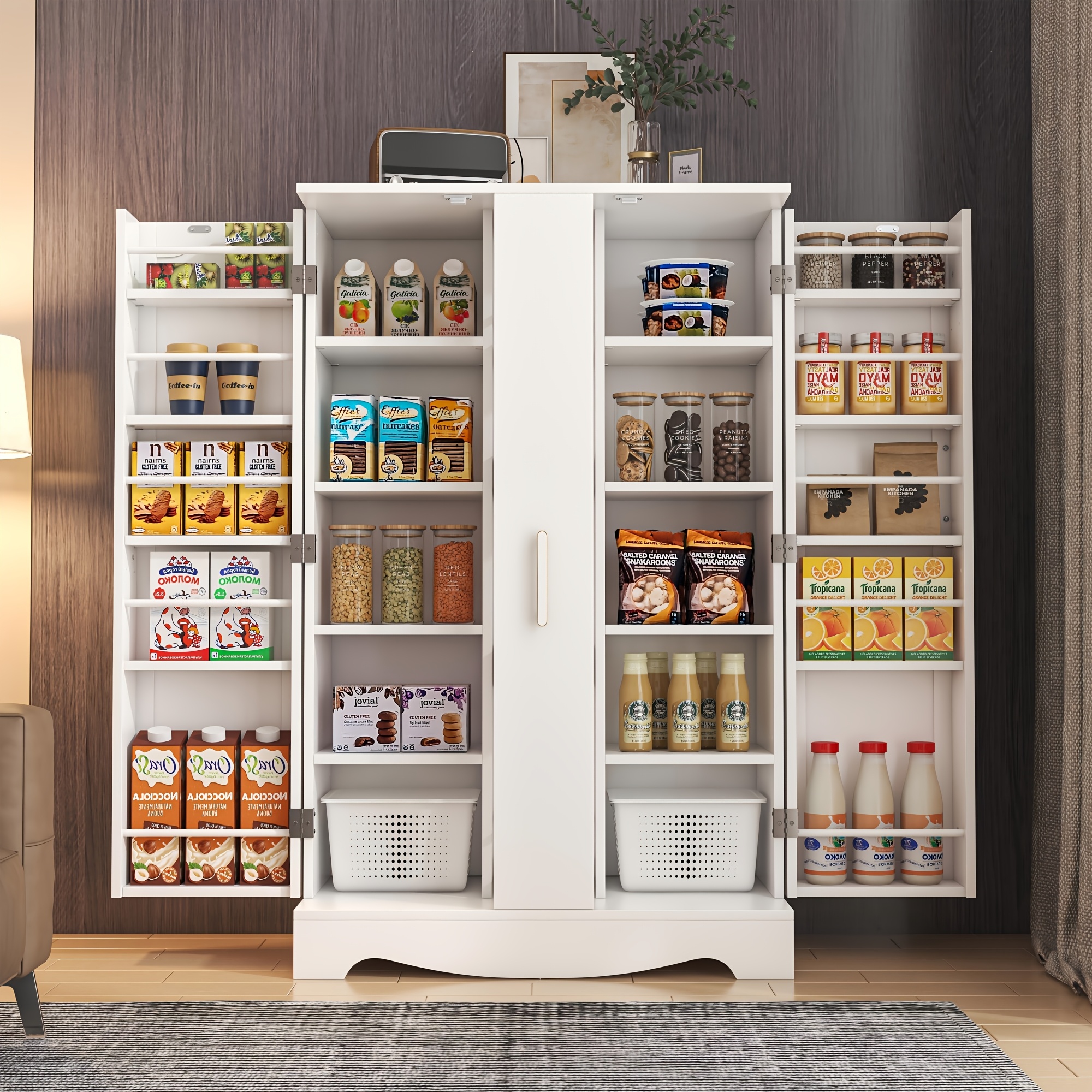 TEMU 47-inch Pantry Cabinet With Drawer, Kitchen Storage Unit Featuring Adjustable Shelves, Organizer For Kitchen And Storage, White Sideboard For Kitchen And Dining Area