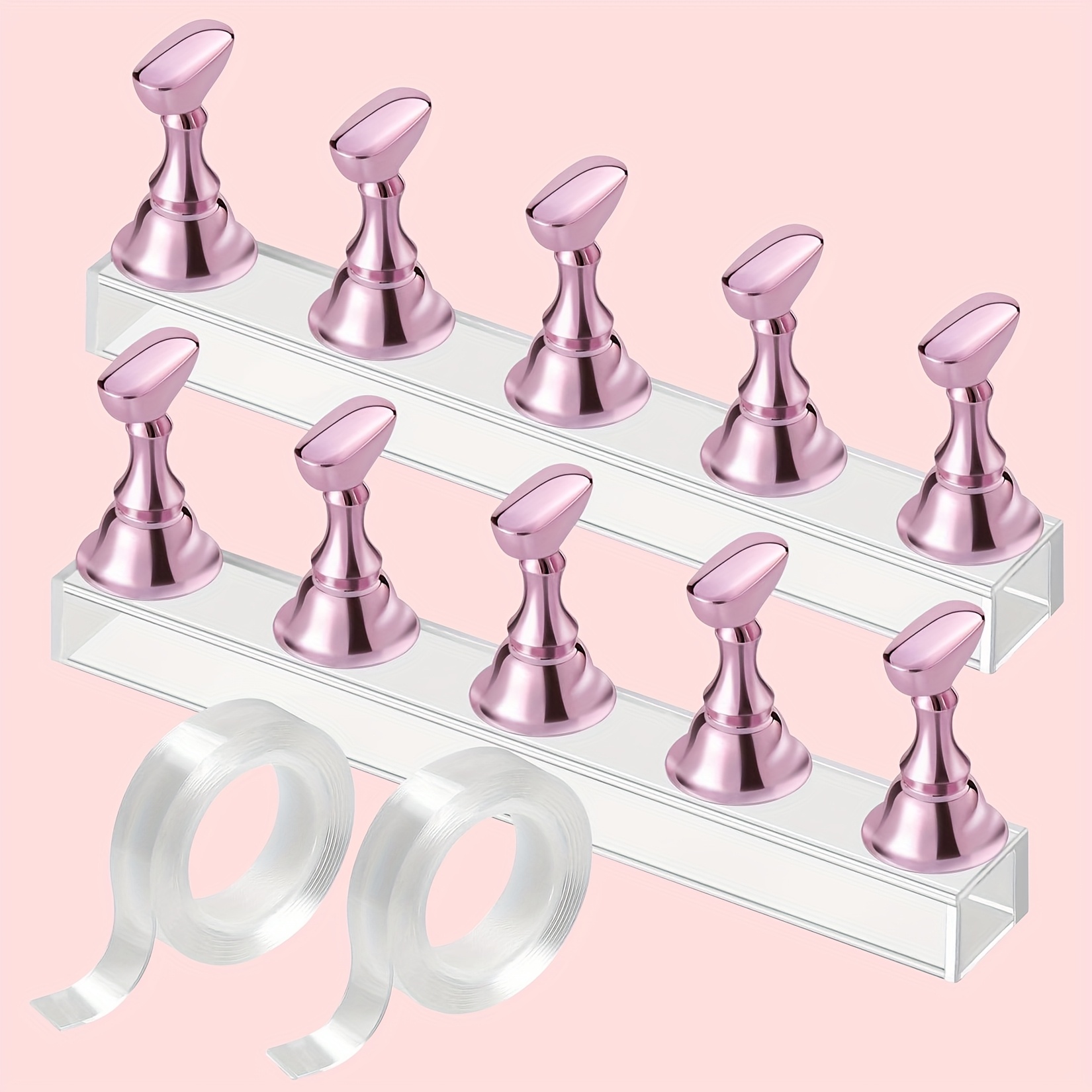[Pink Nail Stand] Magnetic Pink Nail Stand For Press On Nails Display | Beginner Acrylic Nail Art Kit Accessories, Nail Salon Equipment And Decor