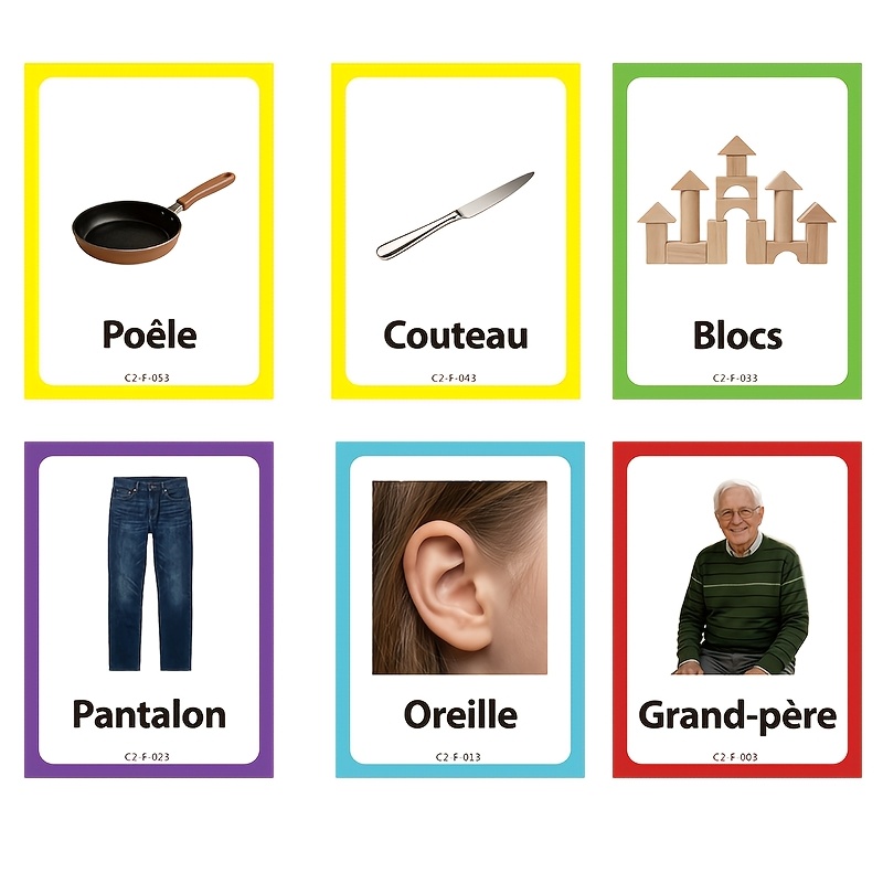 TEMU 100 de Français pour Enfants et Tout-Petits, Ensemble 2, Cartes d'Apprentissage avec 9 Thèmes Famille Corps Vêtements Jouets Vaisselle Cuisine