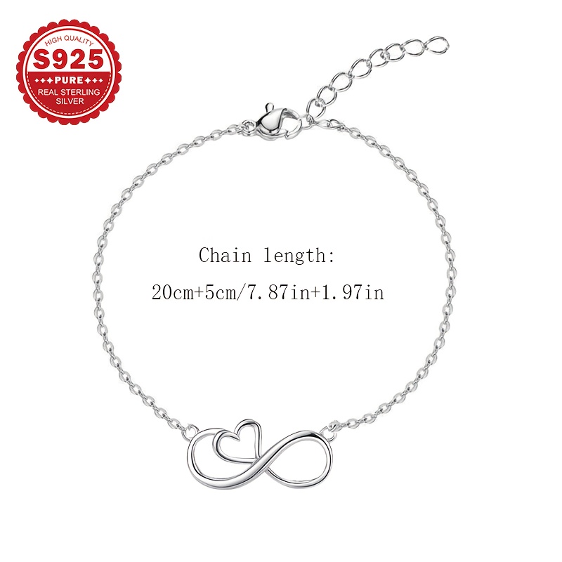 S925 Sterling Silver Women's Anklet Infinite Heart Eternal Love