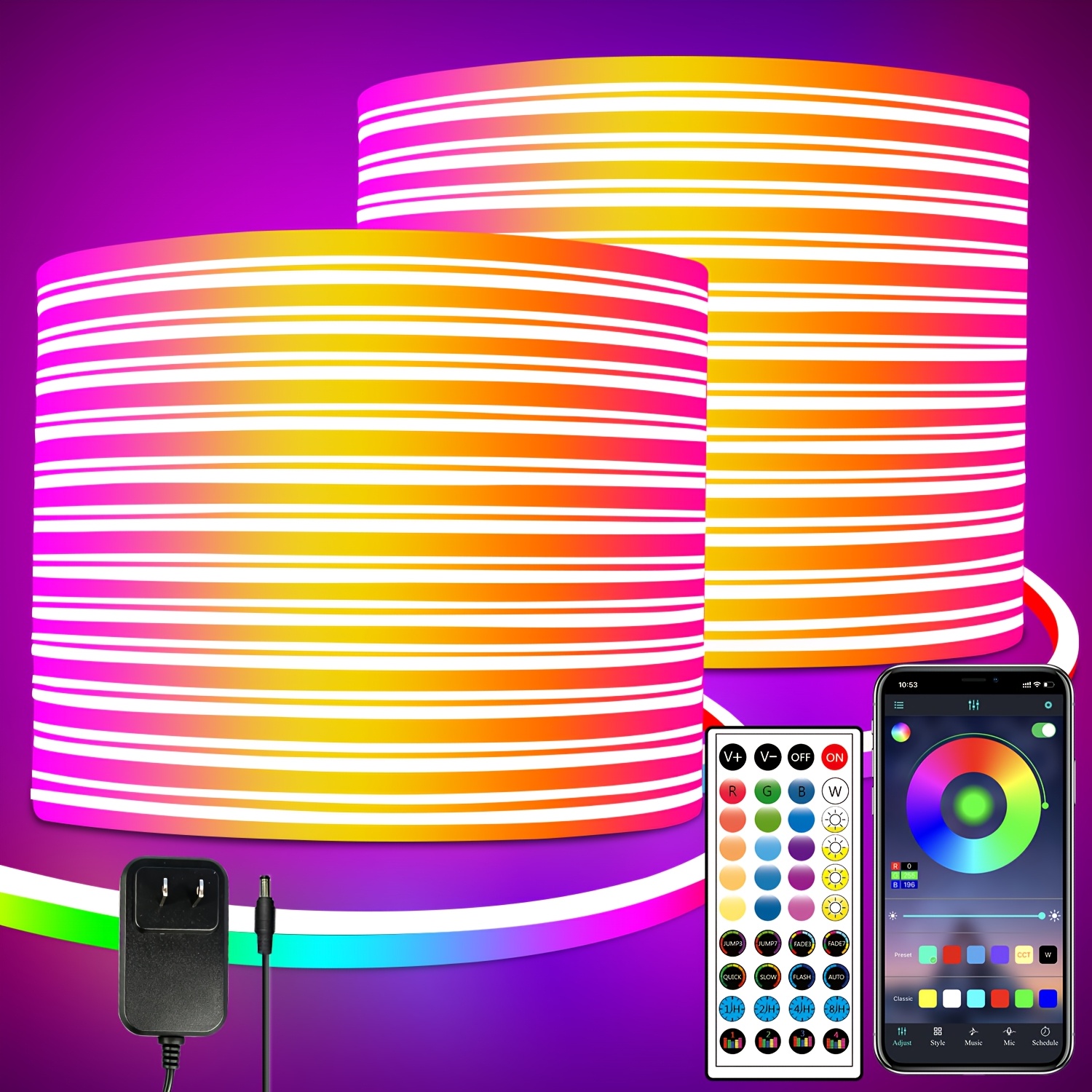 TEMU 100ft Rgb Led Neon Rope Lights With Remote/app Control Flexible Neon Led Strip Lights For Bedroom Room Decor(2 Rolls Of 50ft)