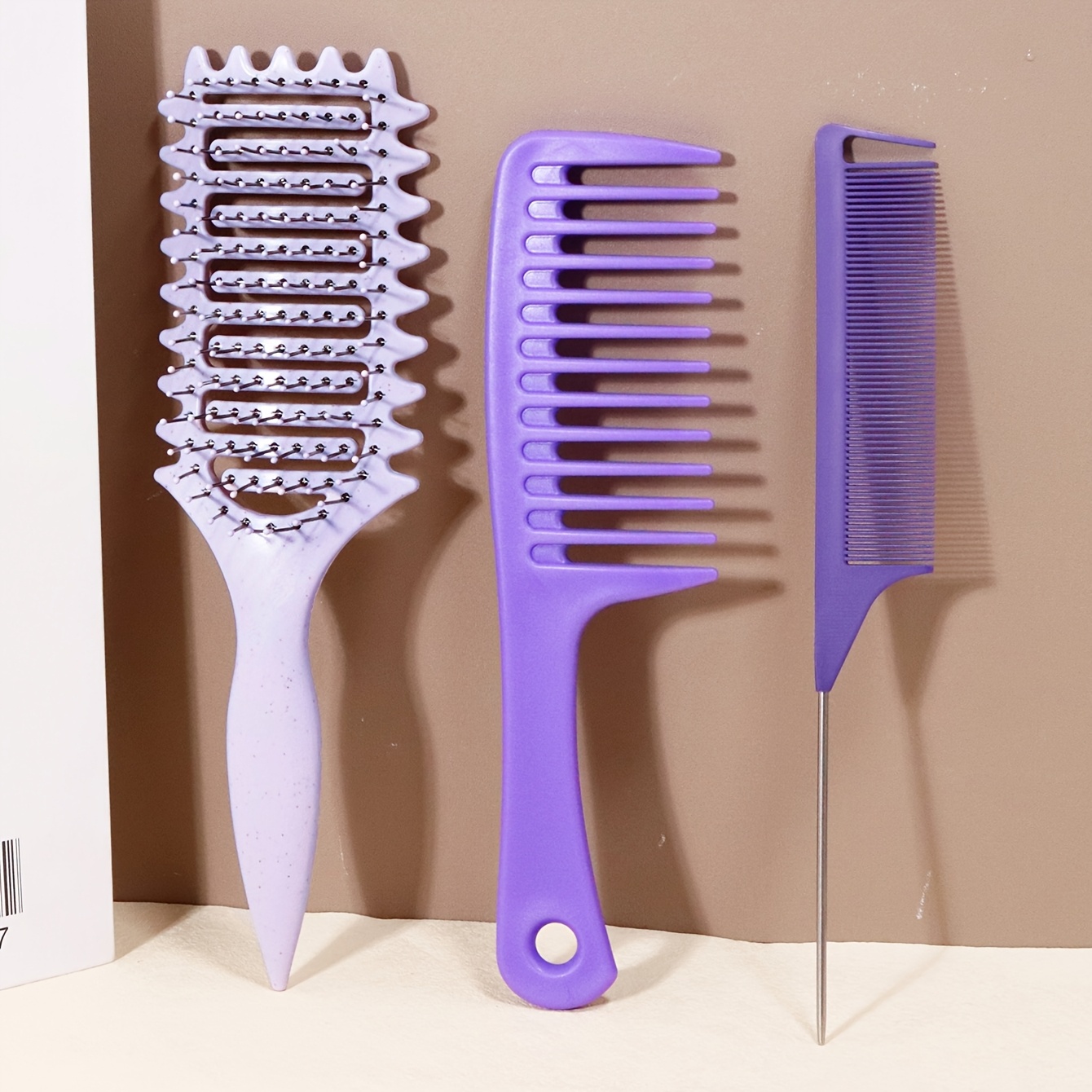 TEMU 3pcs/set Hair Comb Set, Curly Hair Styling Brush Pointed Tail Comb Combing Comb Wide Tooth Comb, Professional Curly Hair Styling Set, Wet Curly