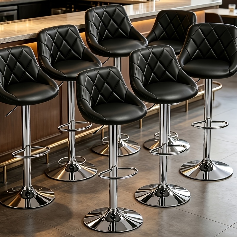 TEMU 6-pack Height Adjustable Pu Leather Bistro Chairs - Commercial Cafe Stools With Padded Seat & Backrest, Gas Lift Swivel Seating For Bar,