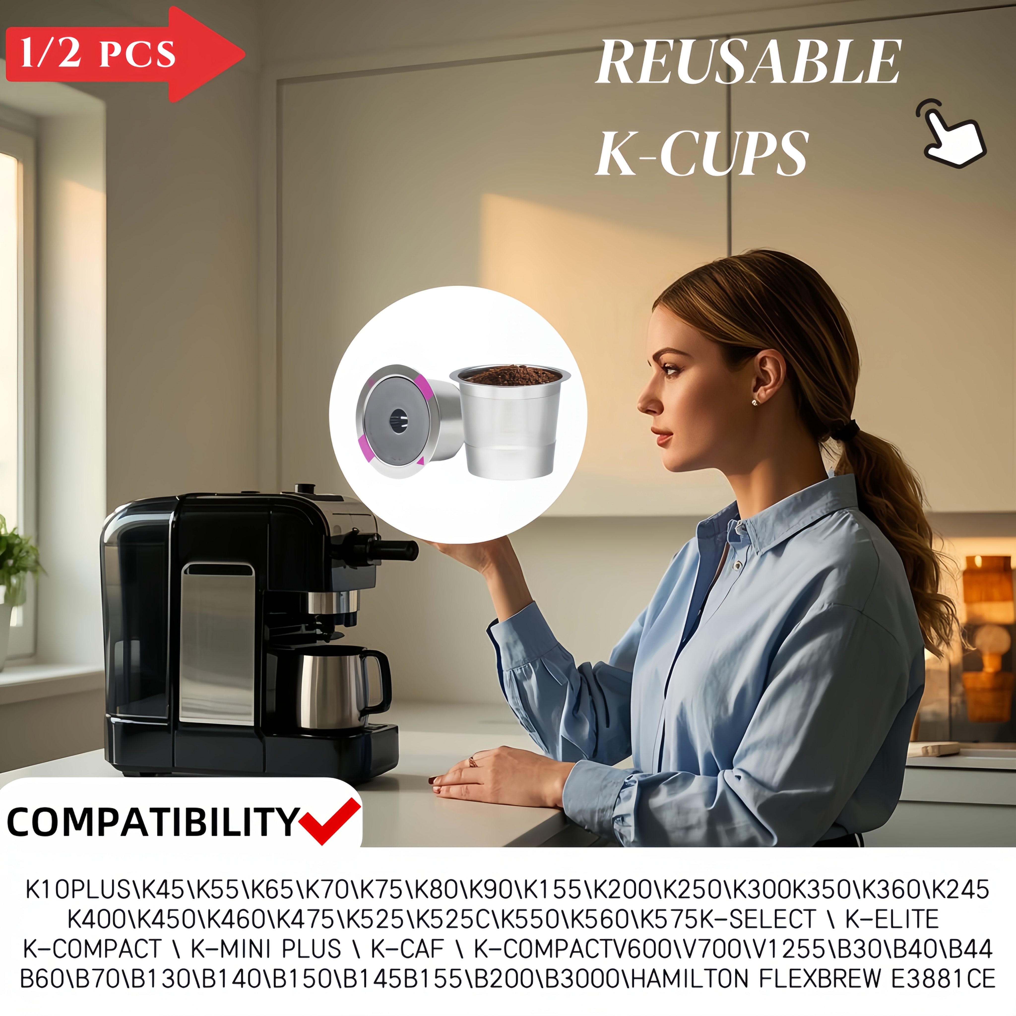 

1/2pcs, Stainless Filter With Gasket, Reusable Stainless Steel K Cup For Coffee Maker - Refillable Coffee Filter For All Coffee Maker Family