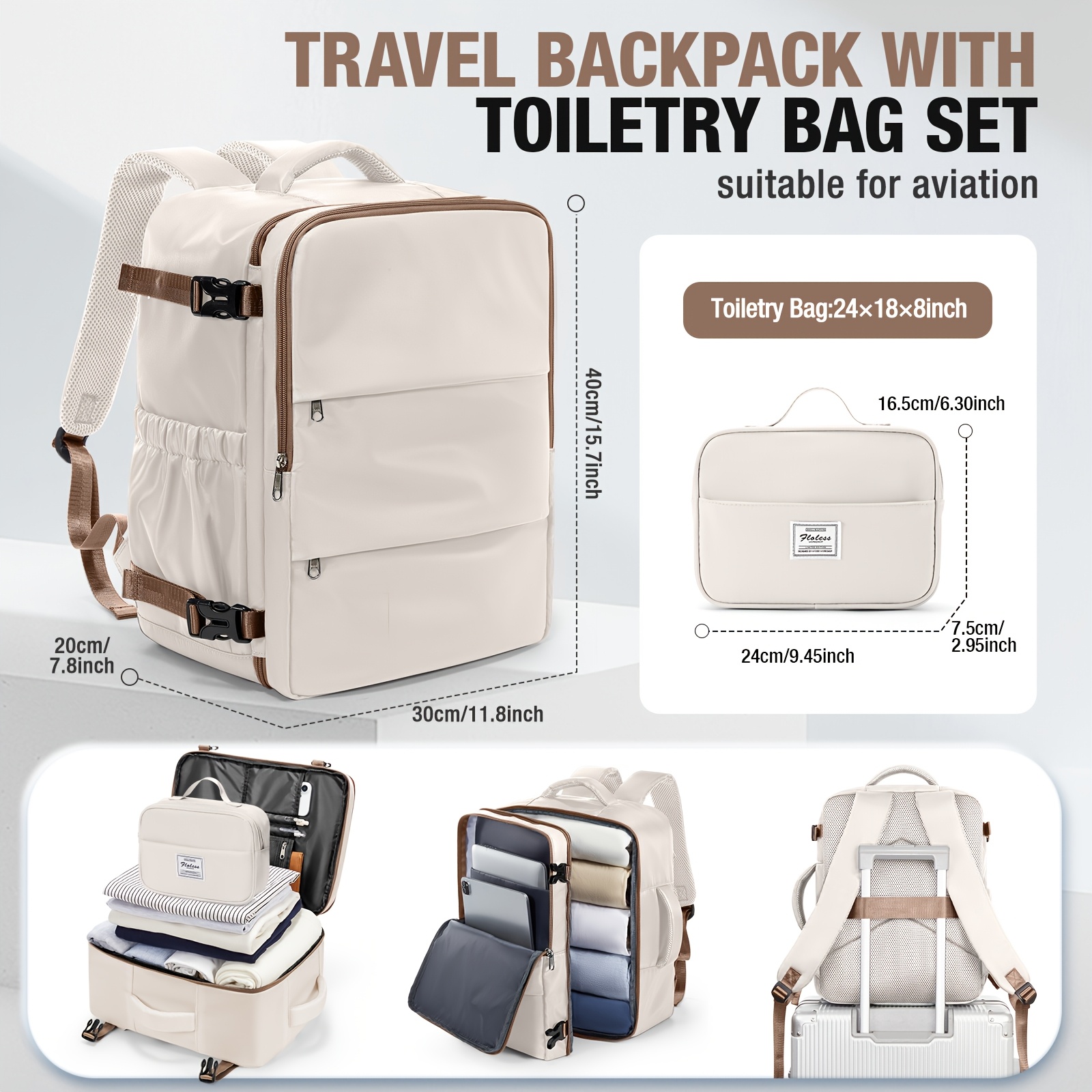 Women's Backpack Set with Toiletry Bag | Travel Bag Set | Hiking Backpack |  Laptop Backpack | Carry-On Luggage Alternative | * for Effortless Travel |  * Capacity | Essential for * and *