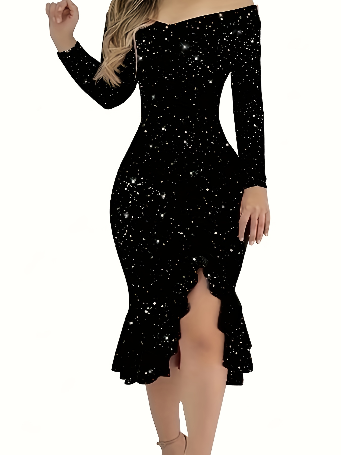 a stylish one shoulder long sleeve dress a thigh high slit - Temu