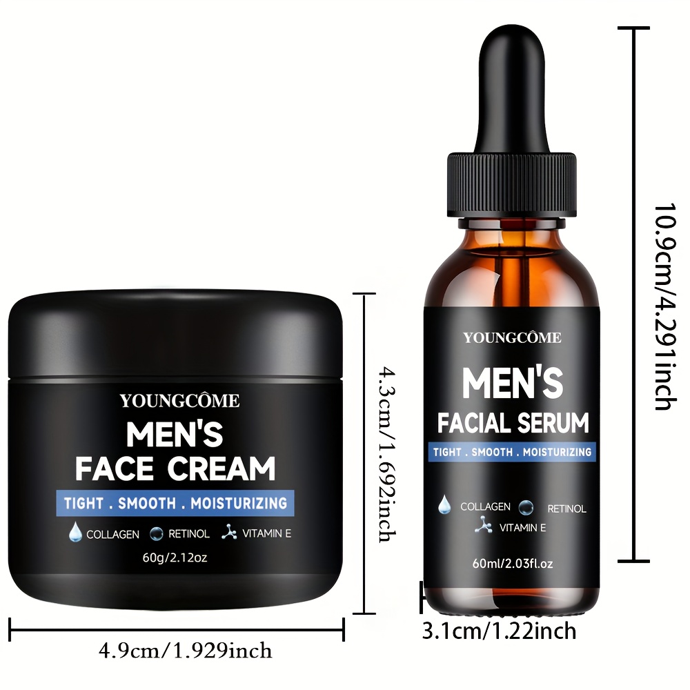 YOUNGCOME Sérum Crème pour Hommes, Combo à l'Acide Hyaluronique, Vitamine E, Rétinol, Collagène, Effet Raffermissant Beige Clair, Hydratation Longue Durée, Adapté à Tous les Types de Peau Beige Clair, Coffret Cadeau 30g+1.35oz/60g+2.03oz
