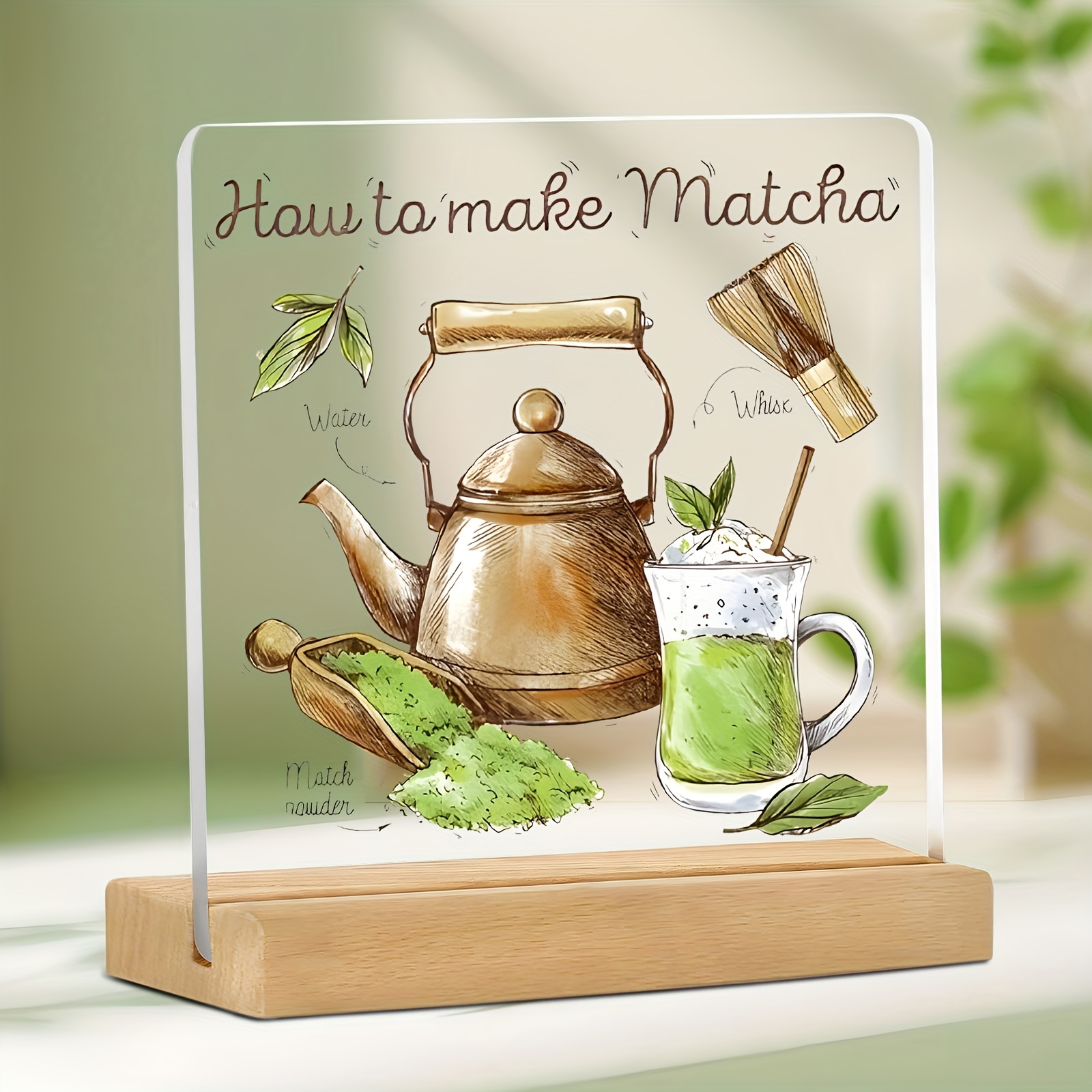 2D Flat, 1pc Japanese Matcha Decor Sign - Modern Acrylic How to Make Matcha   with   Instructions, Irregular   Ceremony Decor for  , Inspirational Gift for  ,  , Japanese Cultural Desk Art, 2D Flat