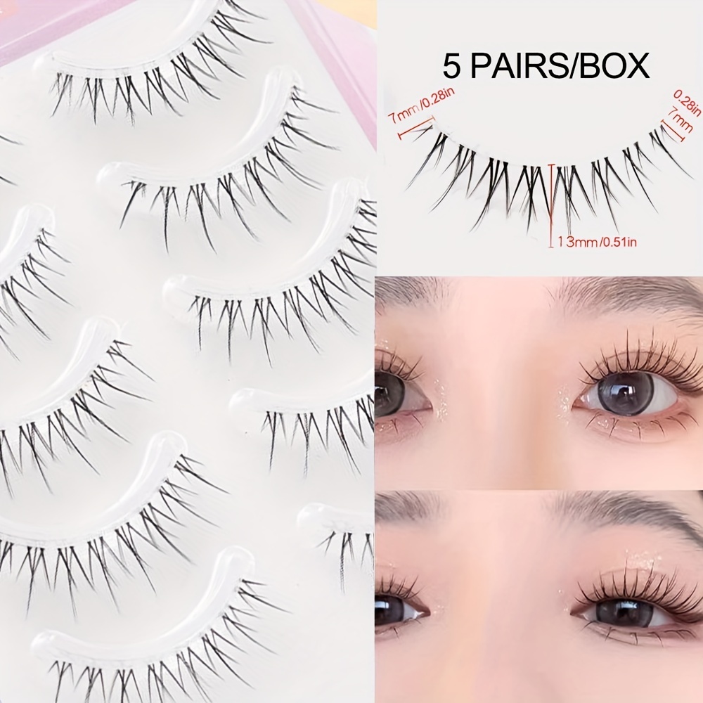 TEMU Lvcheryl 5 Pairs False Eyelashes - C Curling, With Clear Bands, 7-13mm Lengths For Beginners & Reusable