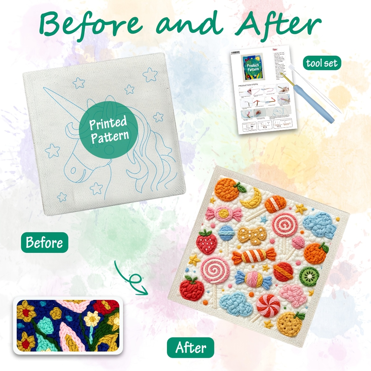 Framed Punch Needle Starter Kit with Delicious Candy Design