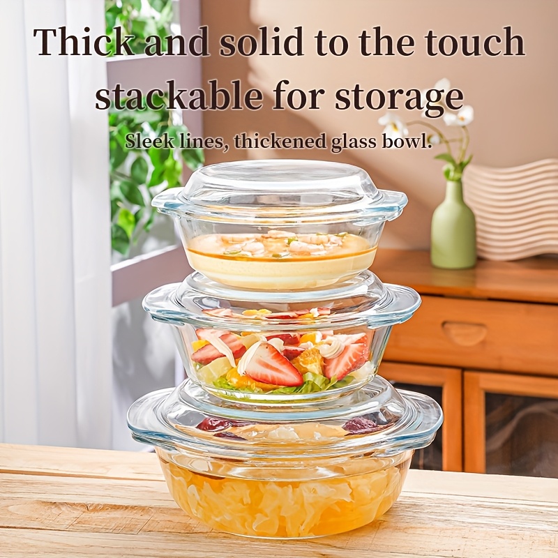 Heat-resistant And Durable Baking Dish Suitable For Microwave And Oven, 3pcs Set With Lidded Casserole Tray, Round Glass Cookware