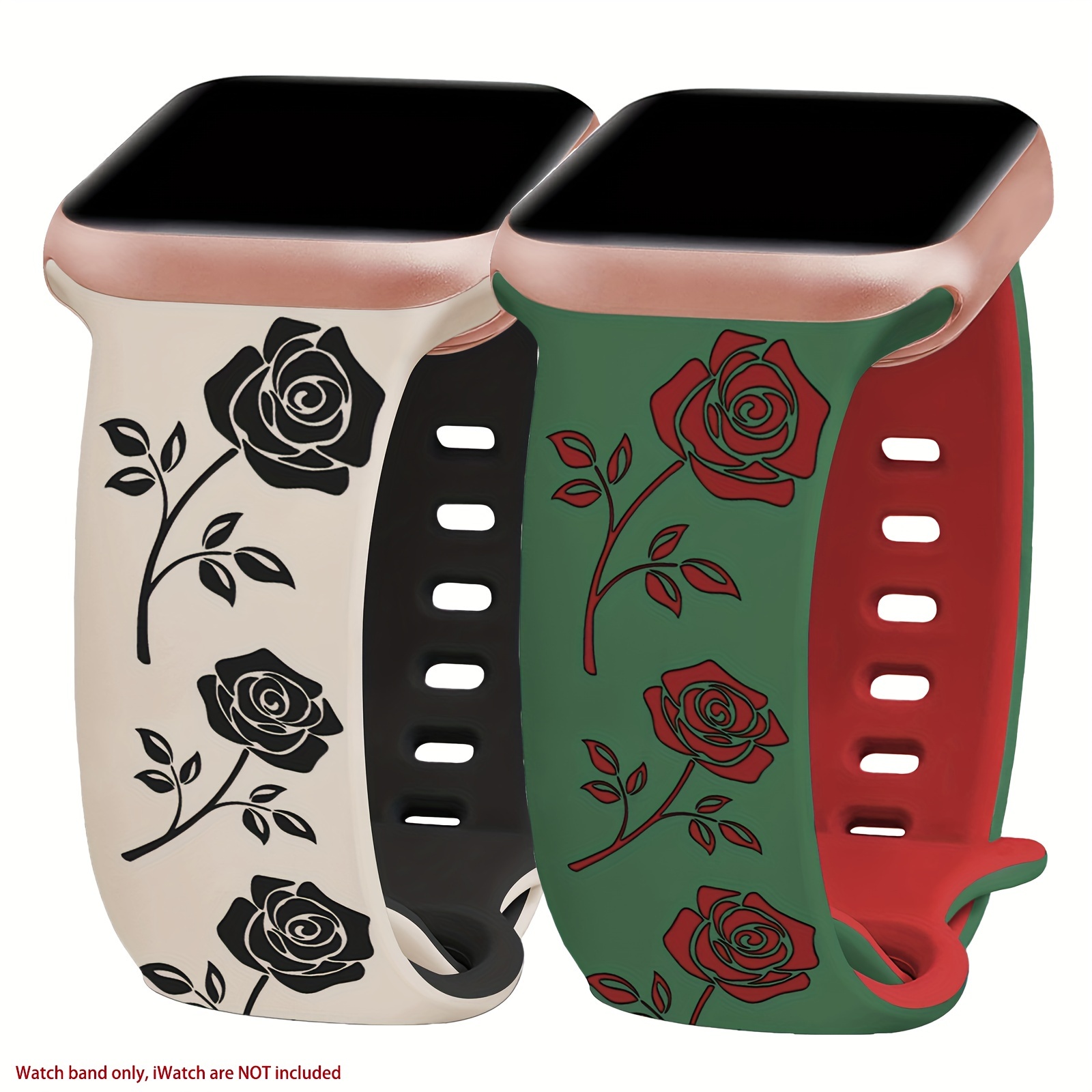 

Double Color Roses Engraved Silicone Bands Compatible With Watch Band 38mm 40mm 41mm 42mm 44mm 45mm 49mm, Soft Sport Strap Replacement Wristband For Iwatch Ultra Series 9 8 Se 7 6 5 4 3 2 1 Women Men