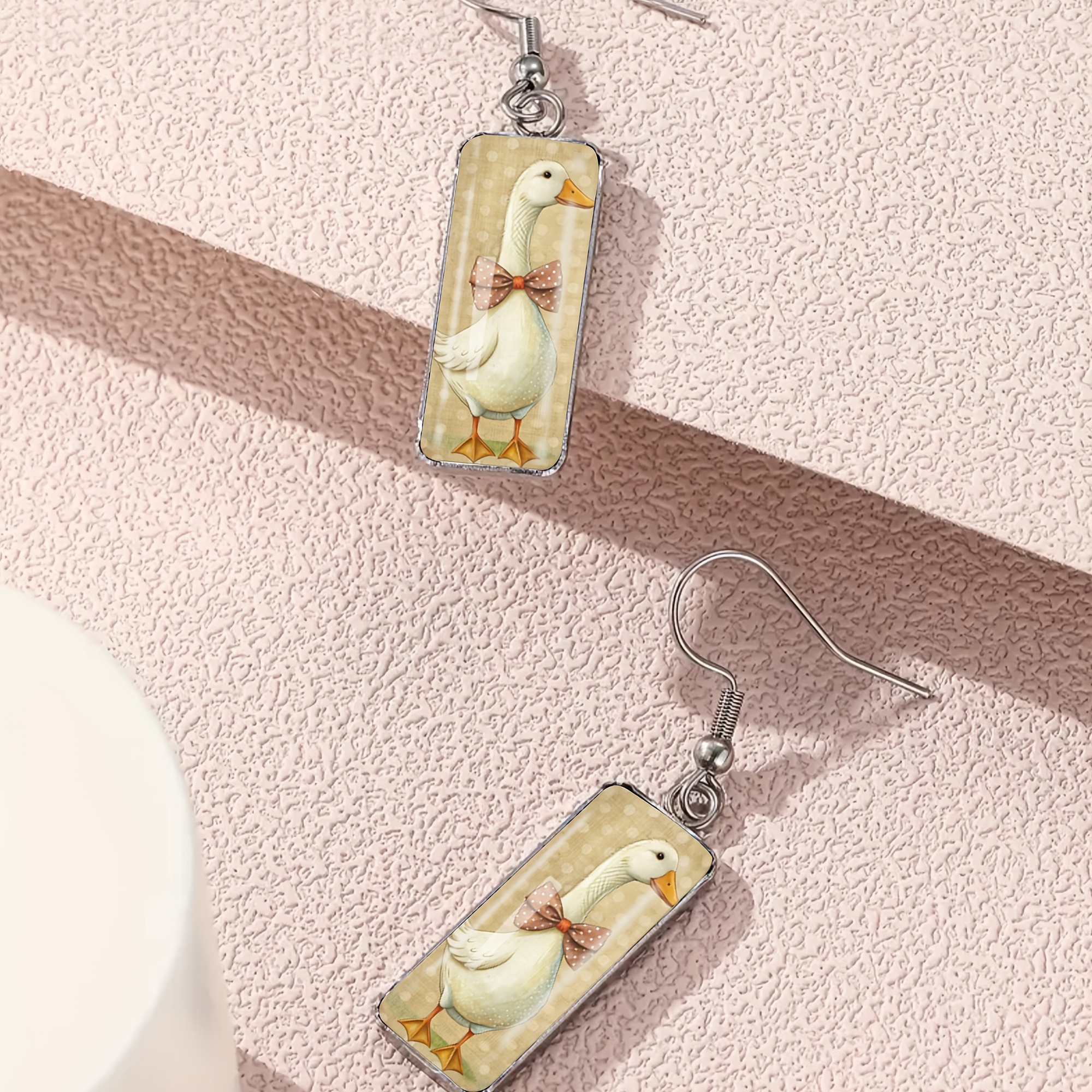 Cute Big White Goose Pattern Long Earrings