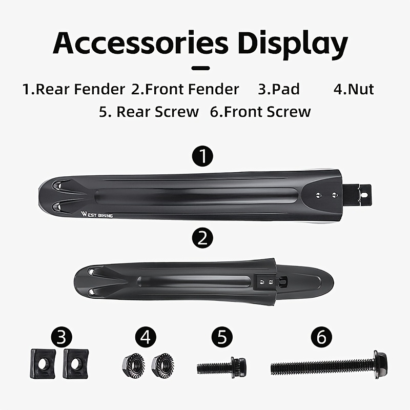 TEMU WEST BIKING Lot de 2 garde- de vélo élargis -éclaboussures, garde- universels pour pneus et arrière, accessoires de cyclisme pour VTT et vélo de