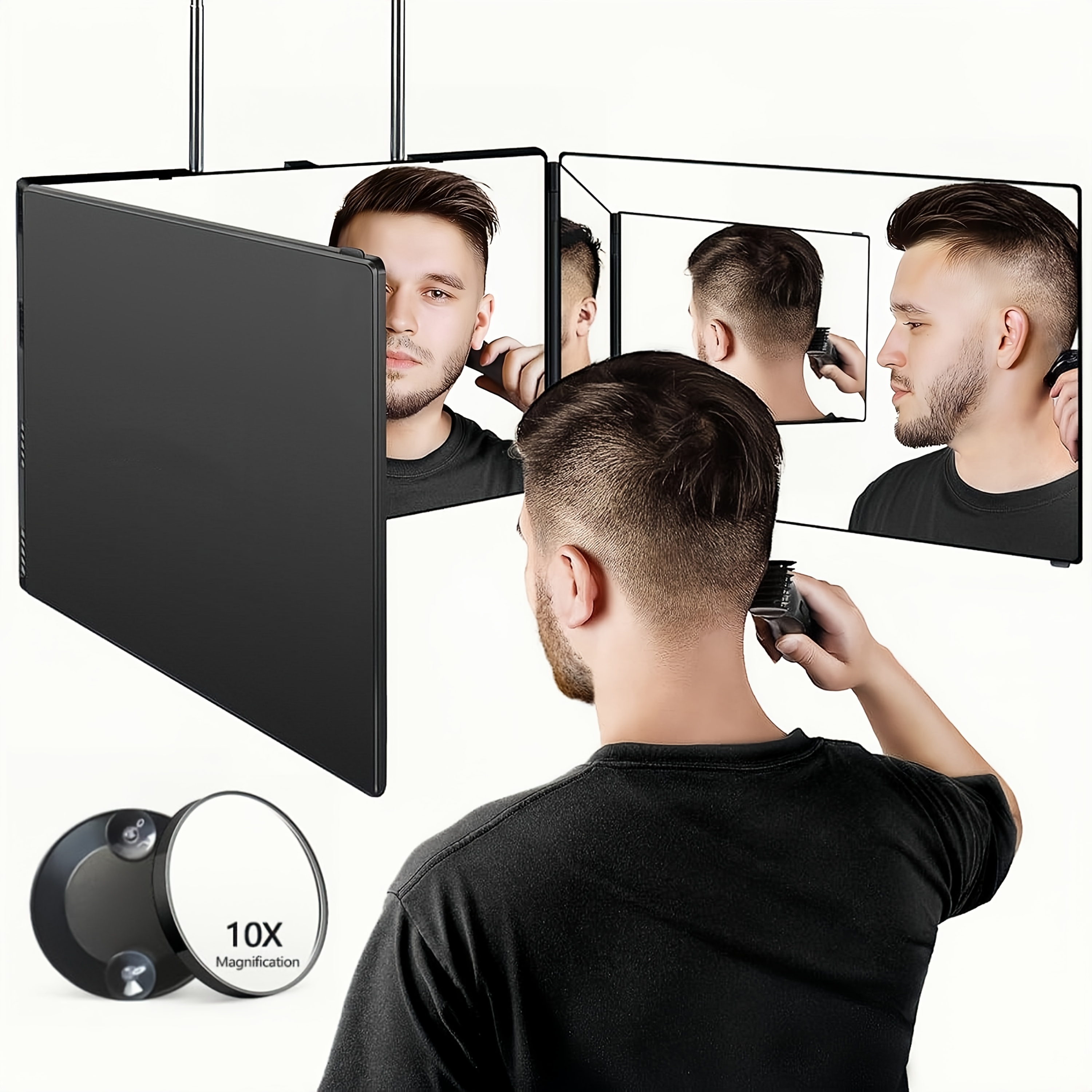 TEMU 360 Viewing Angle Self Hair Cutting Mirror, Clear Hd Glass, , Height Adjustable, Portable, For Gifts