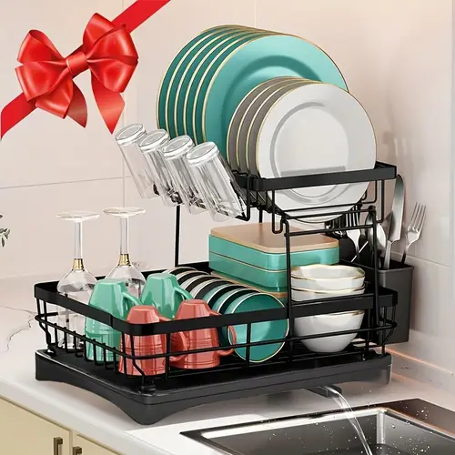 dish drying large stainless steel dish rack for kitchen counter 2 tier kitchen organizers and storage for dishes bowls cutlery large capacity dish drainer with cutlery holder kitchen organizer for dishes spoons and forks