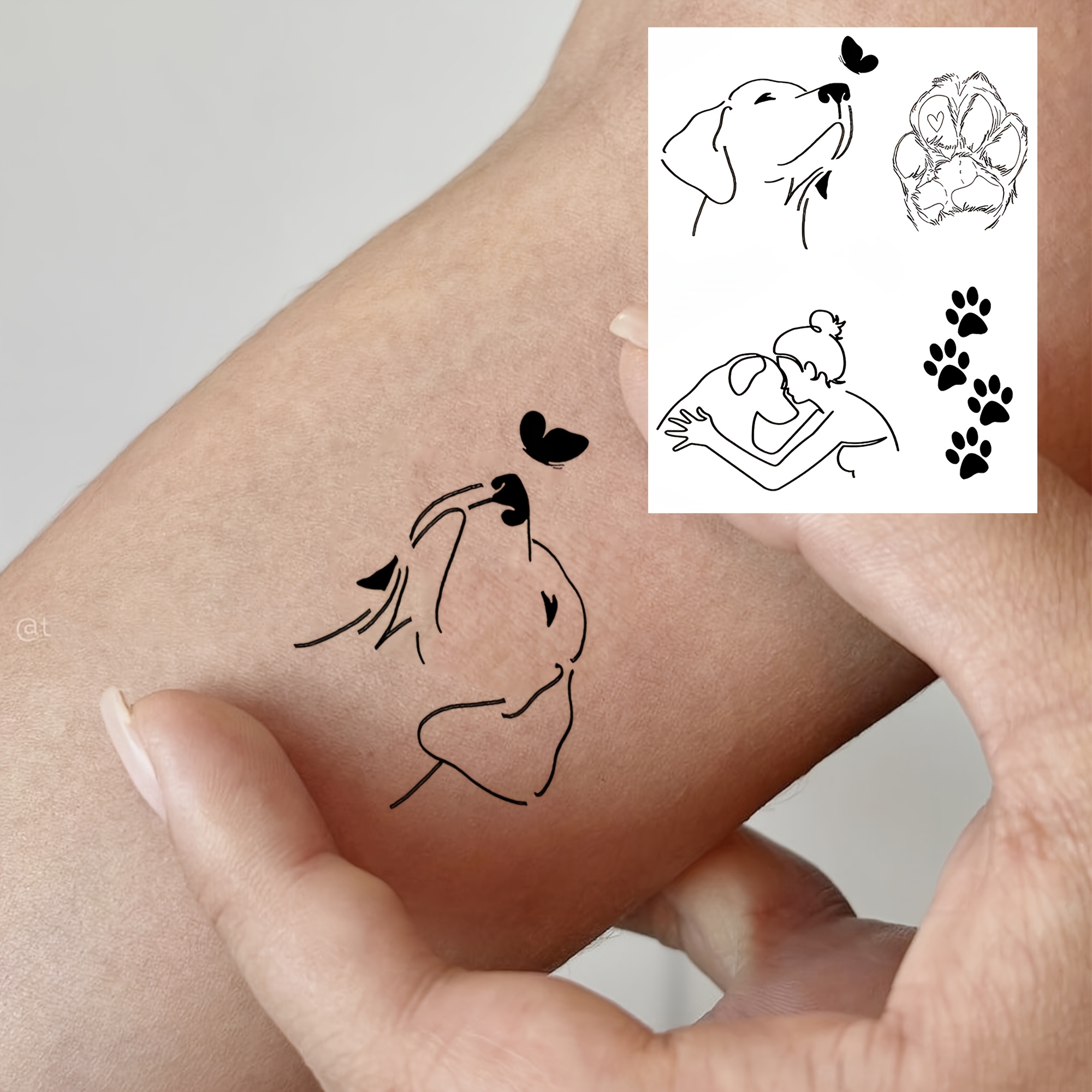 1 Sheet Puppy Temporary Tattoos For Women Men Adults Hands Finger Foot Neck Waist Legs Thigh Forearm Shank Half Sleeve Arm, Temp Fake Tattoo Stickers Waterproof Long Lasting Realistic Tatoos