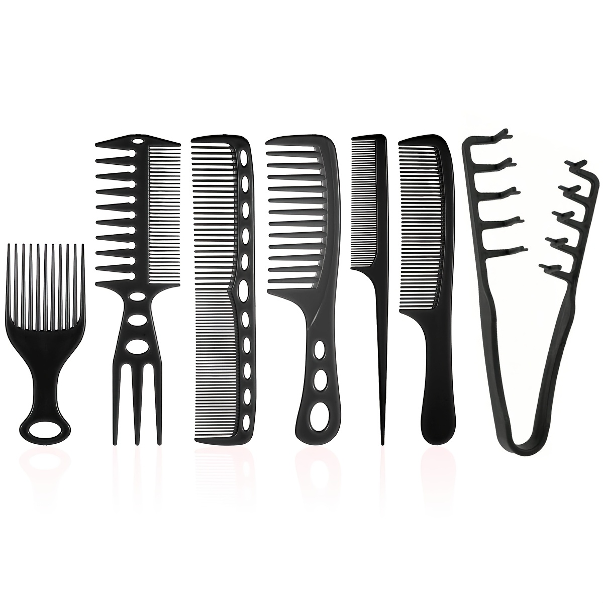 TEMU 7pcs Hikeiyu Professional Hair Comb Set Suitable For Curly Hair, Braiding & - Wide-tooth & Fine-tooth Combs With Texturizing & Pointed Tail For