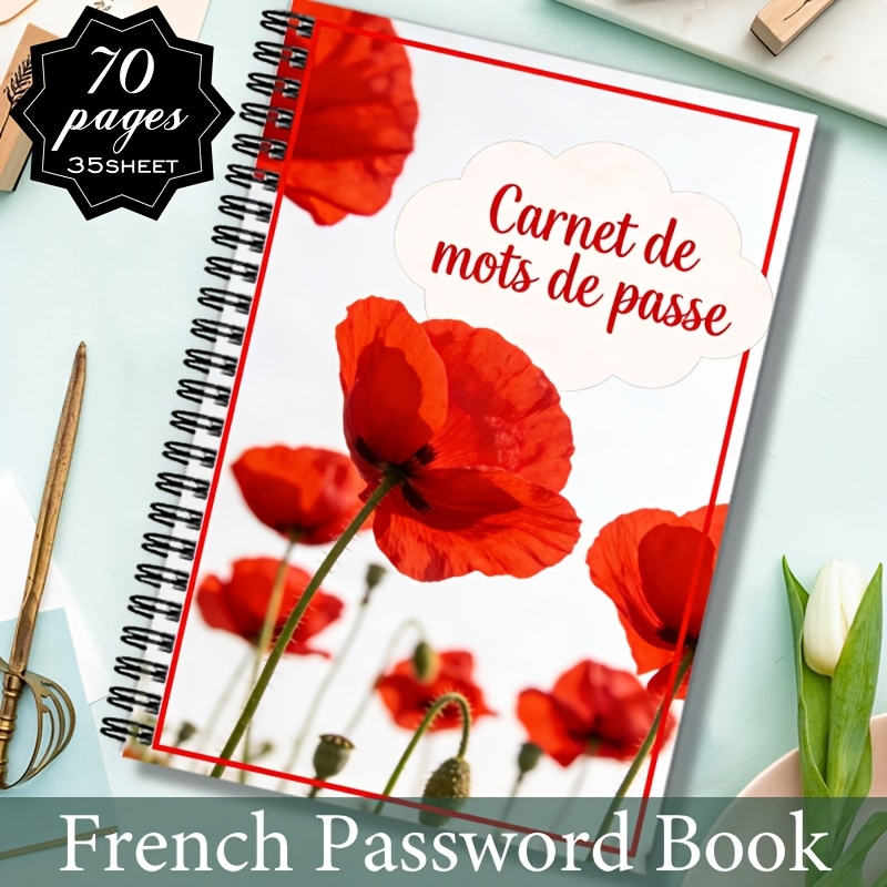 TEMU Carnet de de passe français, 1 pièce, Carnet de de passe pour adultes et seniors avec couverture à coquelicots rouges