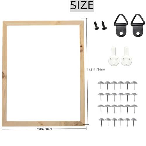 a diy solid wood frame kit with 4 wooden slats including accessories like thumbtacks nails and hooks easy to assemble for hanging your artwork wooden picture frame is put and suitable for canvas art and