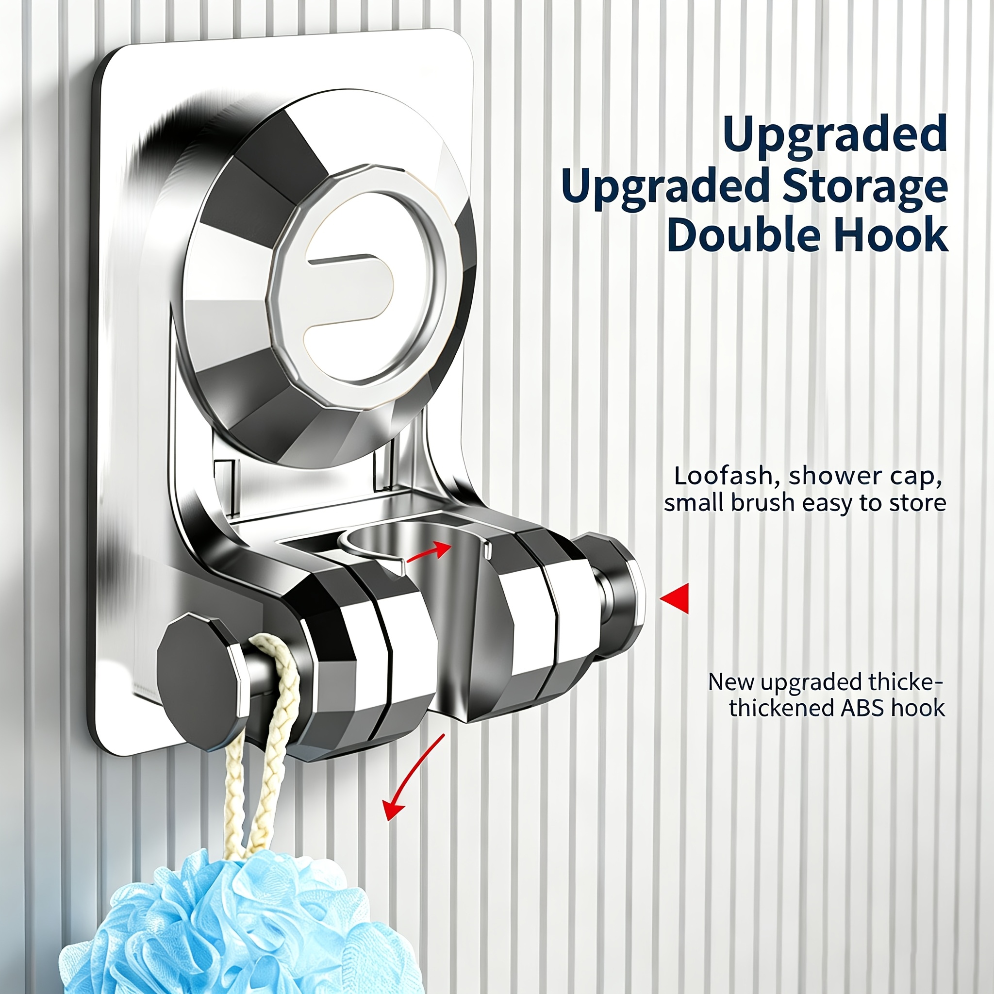 TEMU Upgraded Shower Holder, With Practical Design, No Drilling Needed, Strong Adhesive / Multi-angle Adjustable, Fixed Shower Angle | Double Hooks