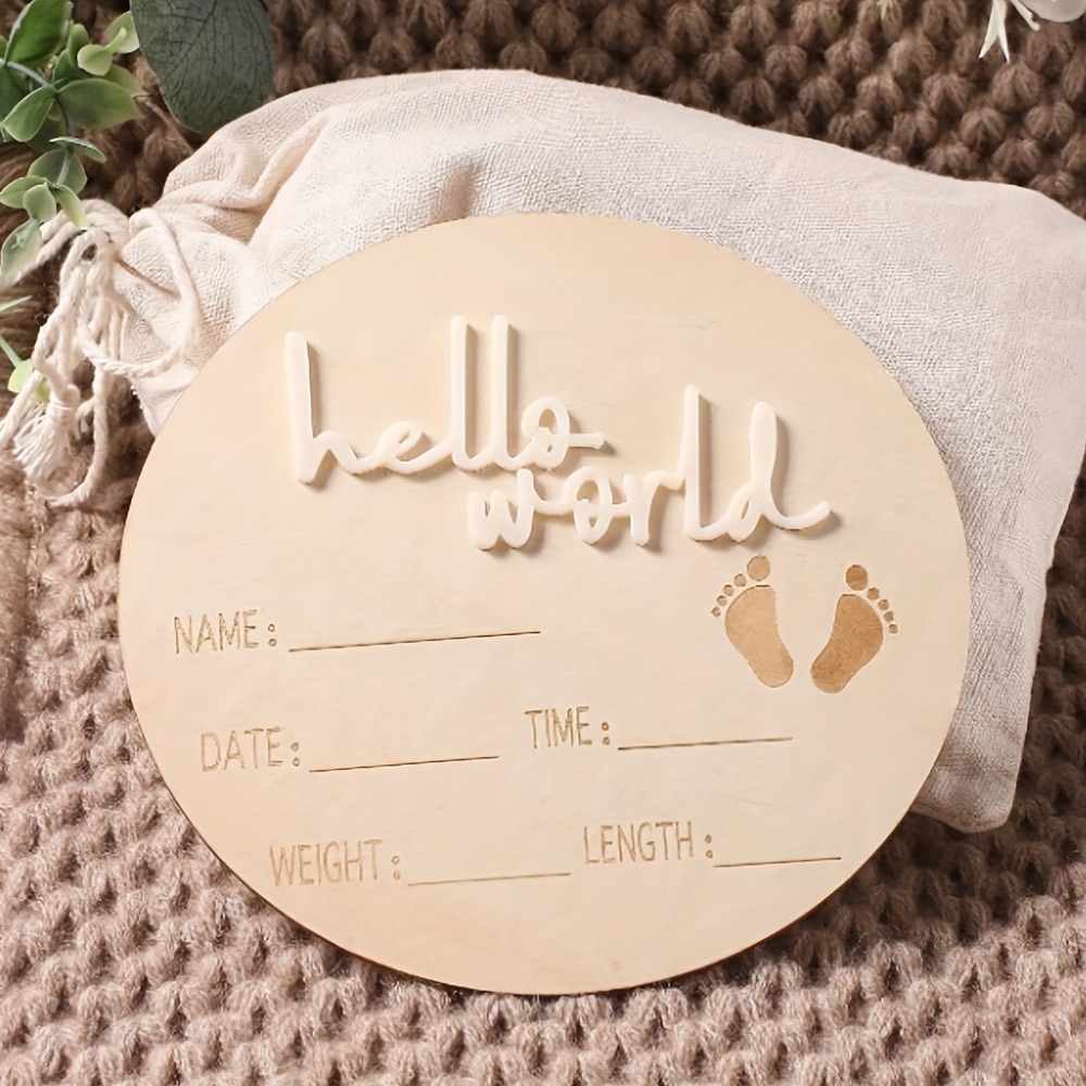 

hello World" Wooden Milestone Sign: Personalized Baby's First Year Keepsake