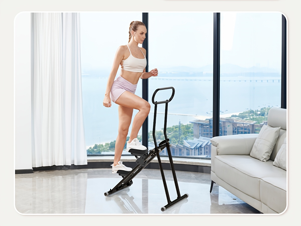 Stair Stepper Folding Vertical Cardio Exercise Climber Stair-Master For Exercise At Home Full Body Workout Machine With Handlebar 300LBS Load With Adjustable Step Range Handlebar & Pedals, Without Battery