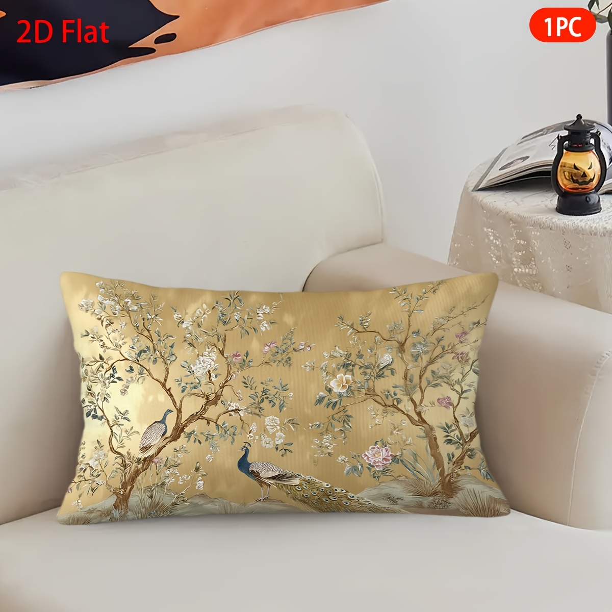 TEMU Housse de coussin 2D Plate - 1pc Housse de coussin 2D Plate Floral | Style traditionnel, Polyester, Lavable en machine, Fermeture éclair,