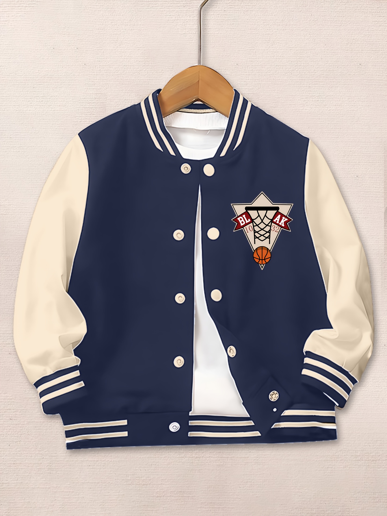 basketball pattern printed boys long sleeve baseball jacket Temu