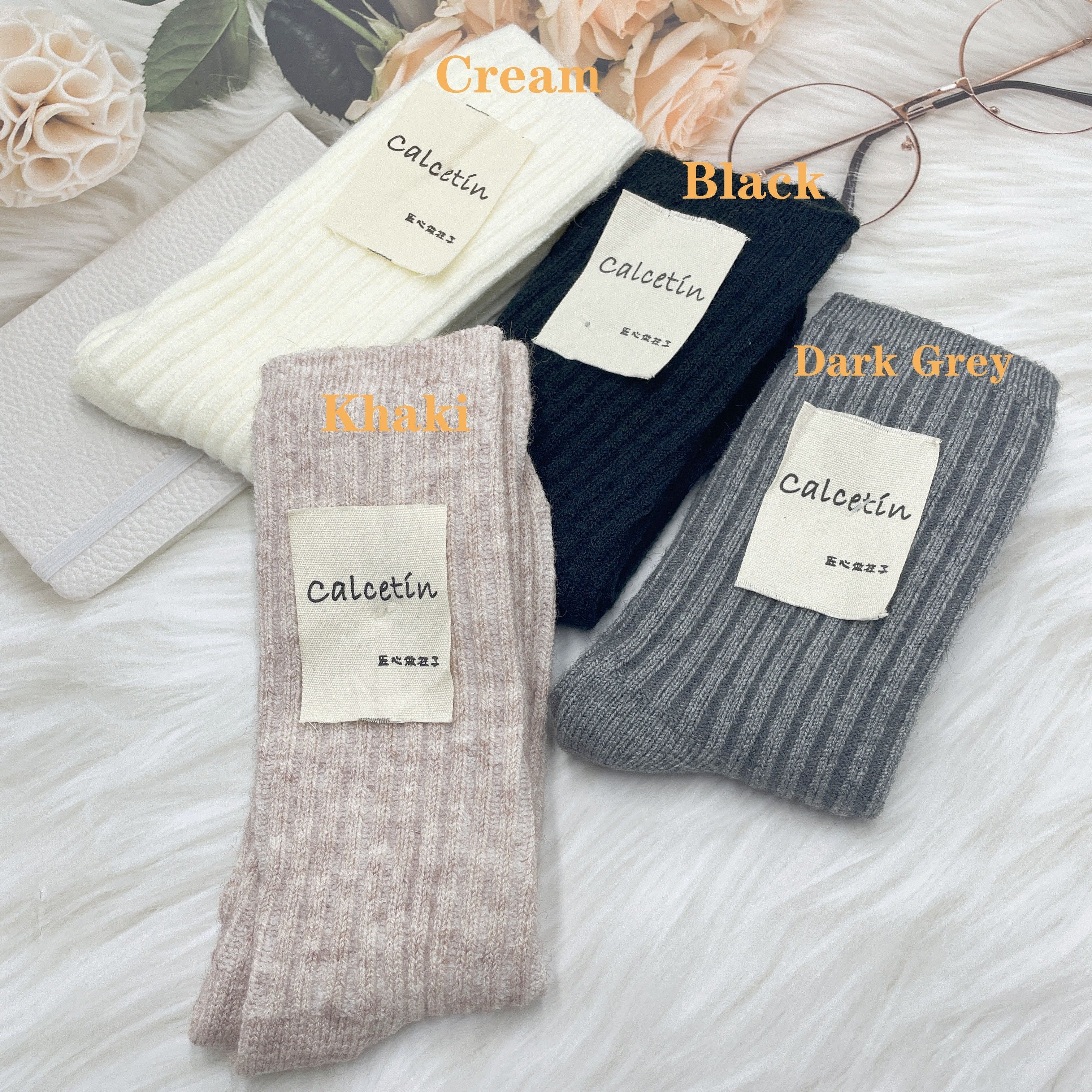 

2pcs Winter Soft Knit Short Socks For Women, Solid Color, 70% Wool 30% Cotton, Cozy Warm With Hand Wash Only