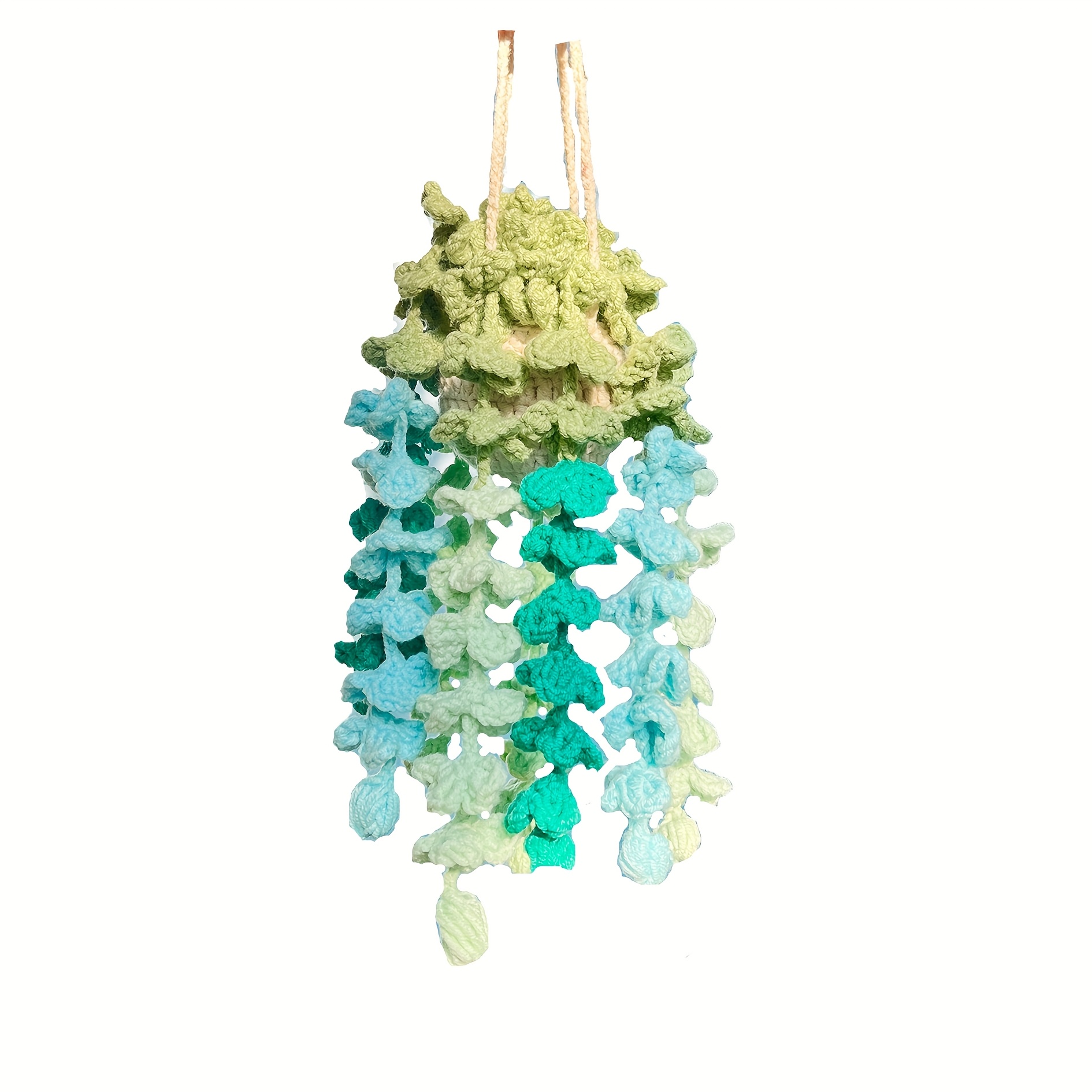 TEMU Crochet Hanging Plant For Car Mirror - Handmade Knitted Hanging Basket, Cute Green Leaves, Car Interior Accessories, Collectible Doll, Indoor Decoration Crochet Lovers Gift, Family Gift, Gift For