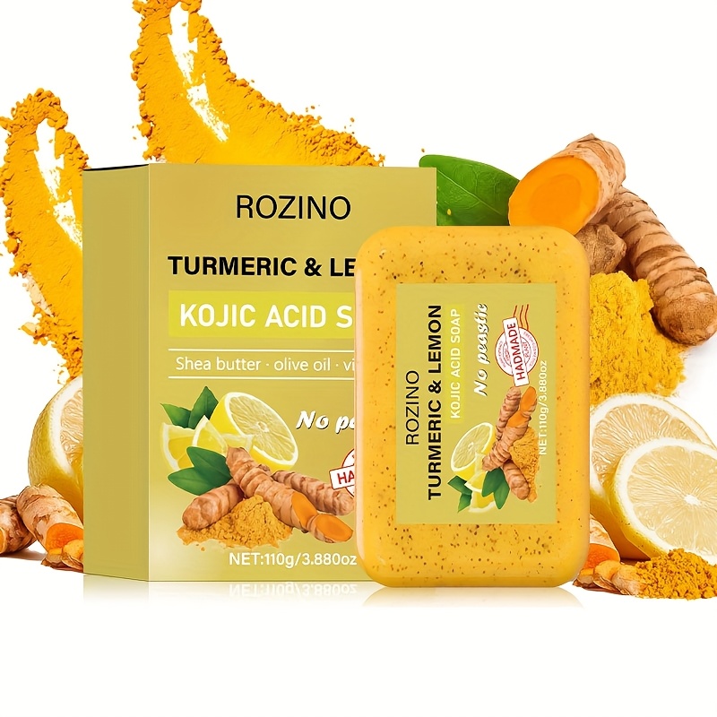 Turmeric Lemon Kojic Acid Soap 6pcs, Gentle Texture, Gently Care Skin, Natural Plant Essence, Earth Essence, Create Pure and Beautiful Soap, Without Added Burden, to Give Skin the Most Natural Moisture
