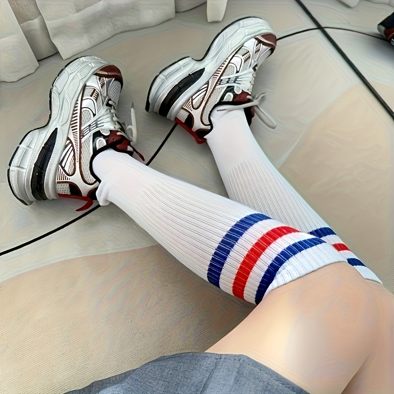 1 Pair Of Striped Over-knee Socks, Calf Socks, Socks, Over-knee Mid-tube Socks