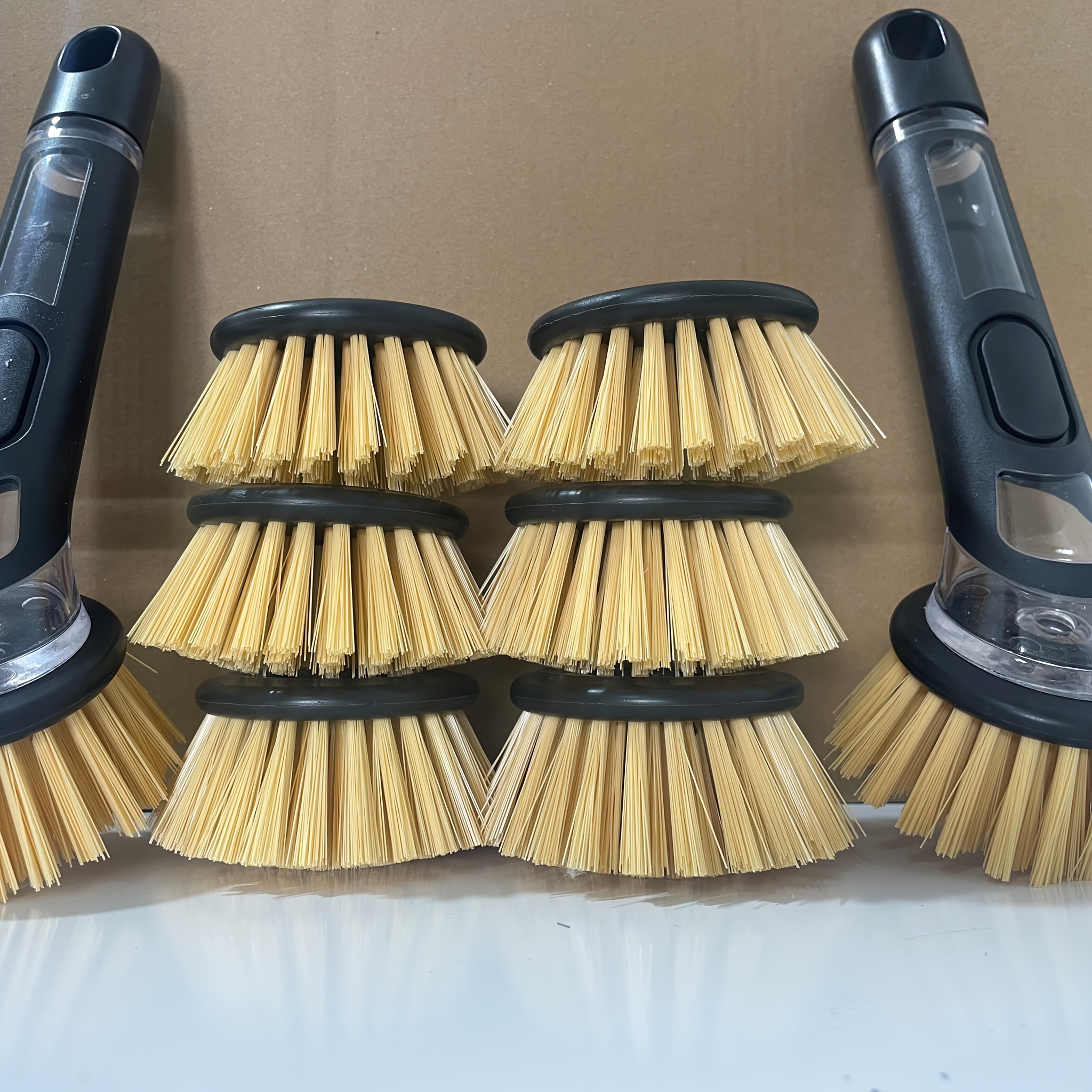 Image of 2 Brushes With 8 Brush Heads, A Kitchen Cleaning Set For Scrubbing Dishes And Pots, To Hands, Easy To Store And Hang On The Wall