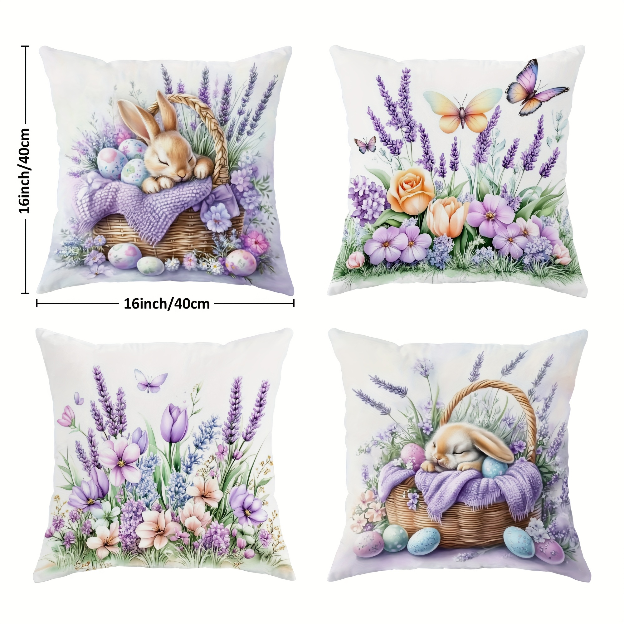 4pcs Easter Decoration Bunny Lavender Floral Throw Pillow Covers Vintage Pastel Cosy Soft Decorative Pillowcases 1…: retailer-supplied image
