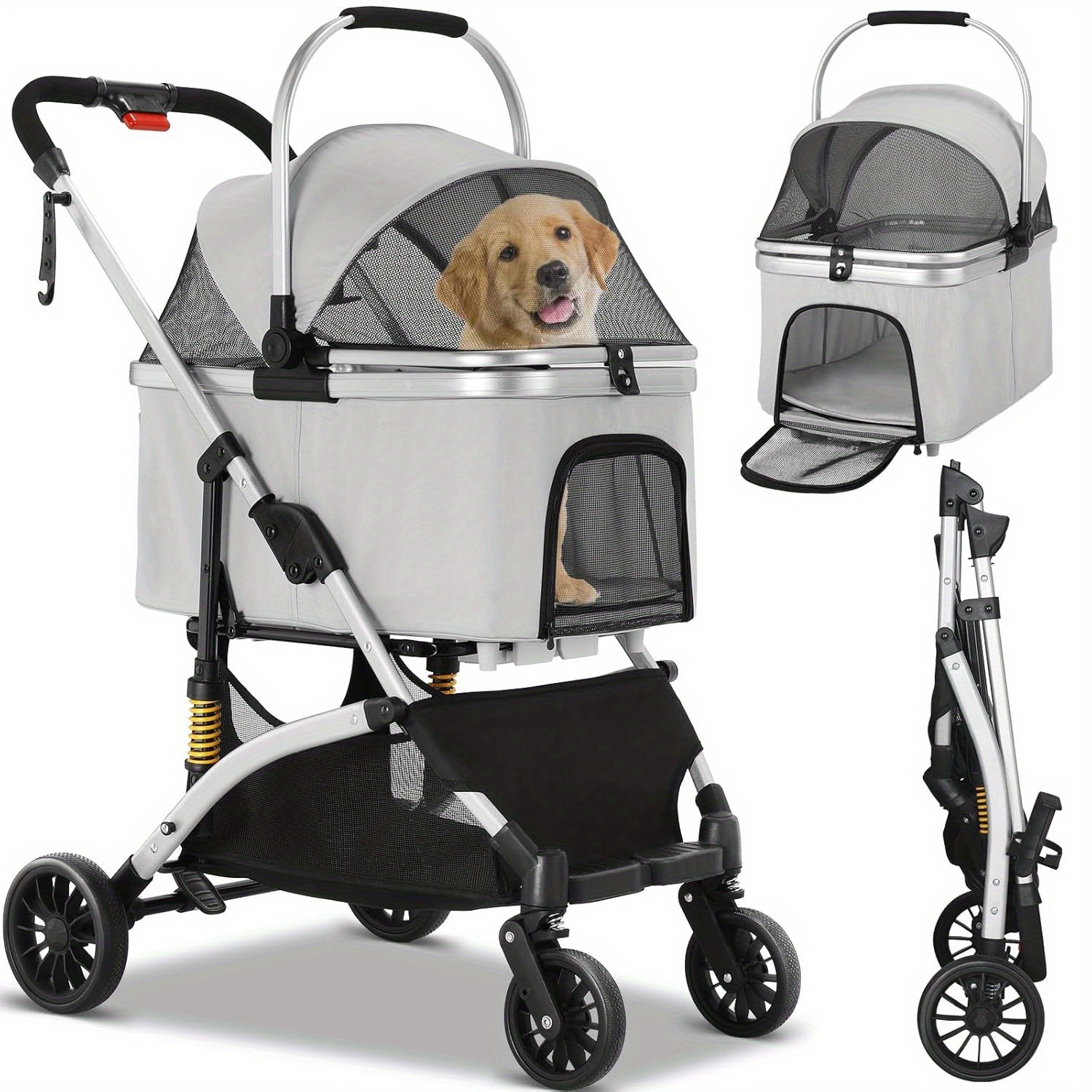 TEMU Dog Buggy 3 In 1, Foldable Dog Cart, Dog Crate Transport Bag, Foldable Cat Cart, Pet Stroller, 360 Degree Wear-resistant Rubber Wheels, Storage