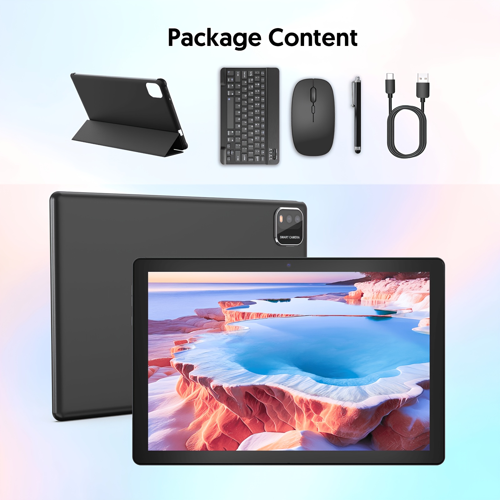 TEMU Tablette 15, 10,1 Pouces, Tablette 2-en-1, Équipée de , Souris, Étui de , 12 Go de RAM (Extension 3+9 Go), 64 Go de ROM, Écran Tactile HD IPS