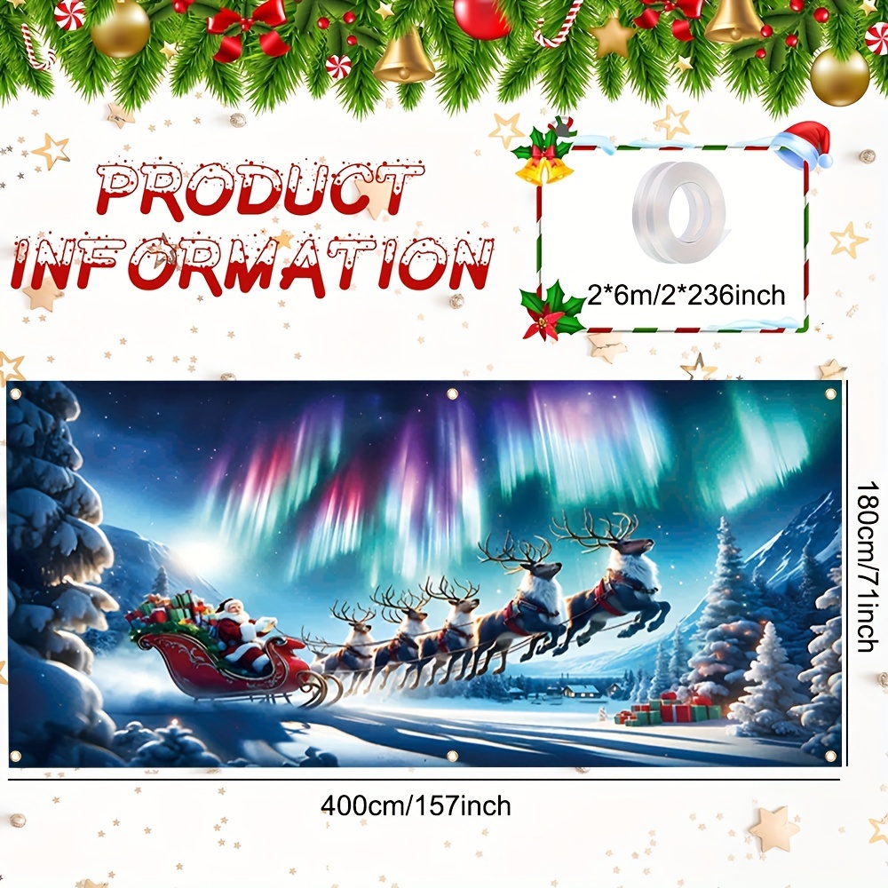 TEMU 1 pièce, Père Noël sur un traîneau livrant des cadeaux, motif fantaisie , bannière drapeau de garage de Noël, polyester, décoration de Noël pour