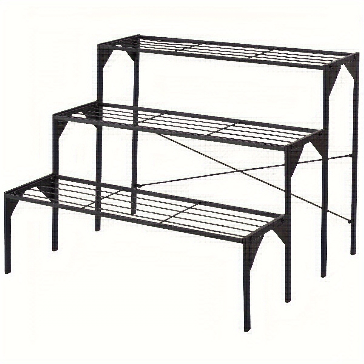 

1pc 3-tier Large Metal Plant Stand, Modern Black Flower Pot Rack, 34"x26"x9" Heavy Duty 66 Lbs Capacity Display Shelf For Home & Garden Decor