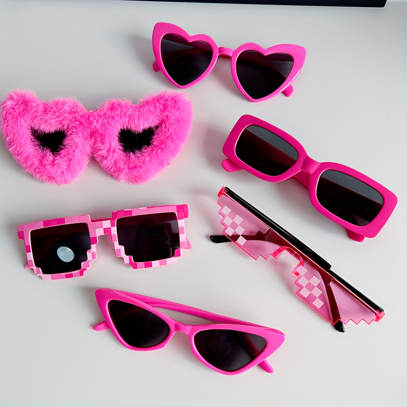 

6pcs Y2k Pink Plush Glasses Set - Oversized, Anti-reflective For Women | Birthday Parties, Bachelorette & Bridesmaid Gifts