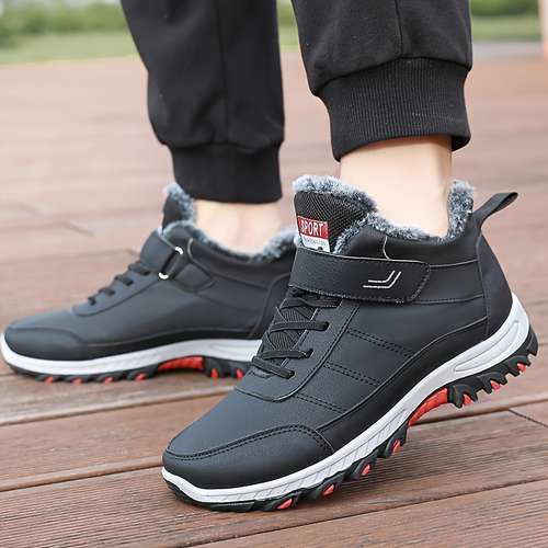 Men's Winter Fur Lining Ankle Warm Zipper Casual Waterproof PU Leather Snow Boot