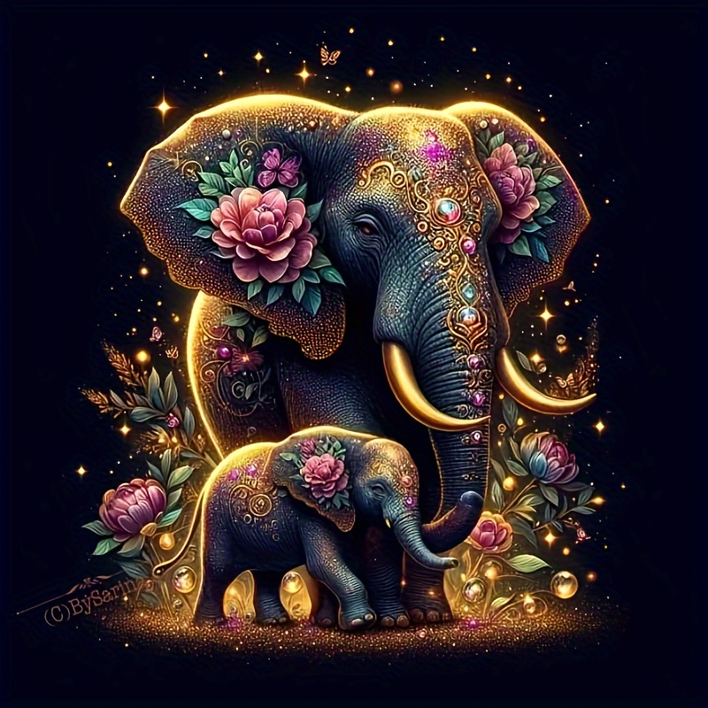 

5d Elephant Diamond Painting Kit, 40x40cm Full Drill Round Acrylic Diamonds Art, Diy Mosaic Embroidery Stitch Handcraft, Animal Themed Wall Decor Craft