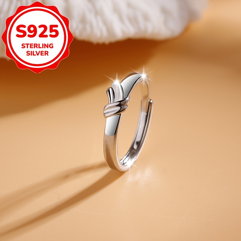 2pcs S925 Sterling Silver Heart Bow Couple's Rings