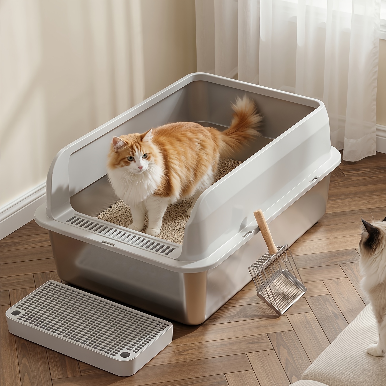 Image of Larger And Thicker High-quality Stainless Steel Cat Litter Box, Leak-proof And Scratch-resistant Material, Easy To Clean And Non-sticky, Toilet, Lengthened And Widened, Suitable For