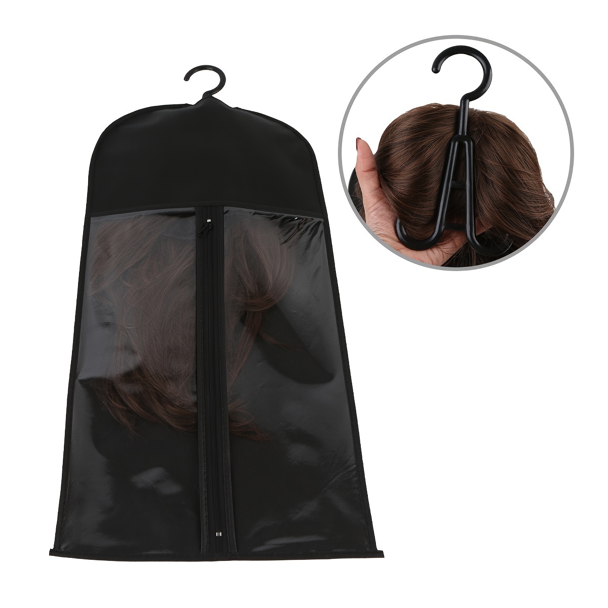 

Wig Storage Bag With Hanger For Multiple Wigs, Dustproof Zipper Hanging Organizer Pvc Bag With Clear Window