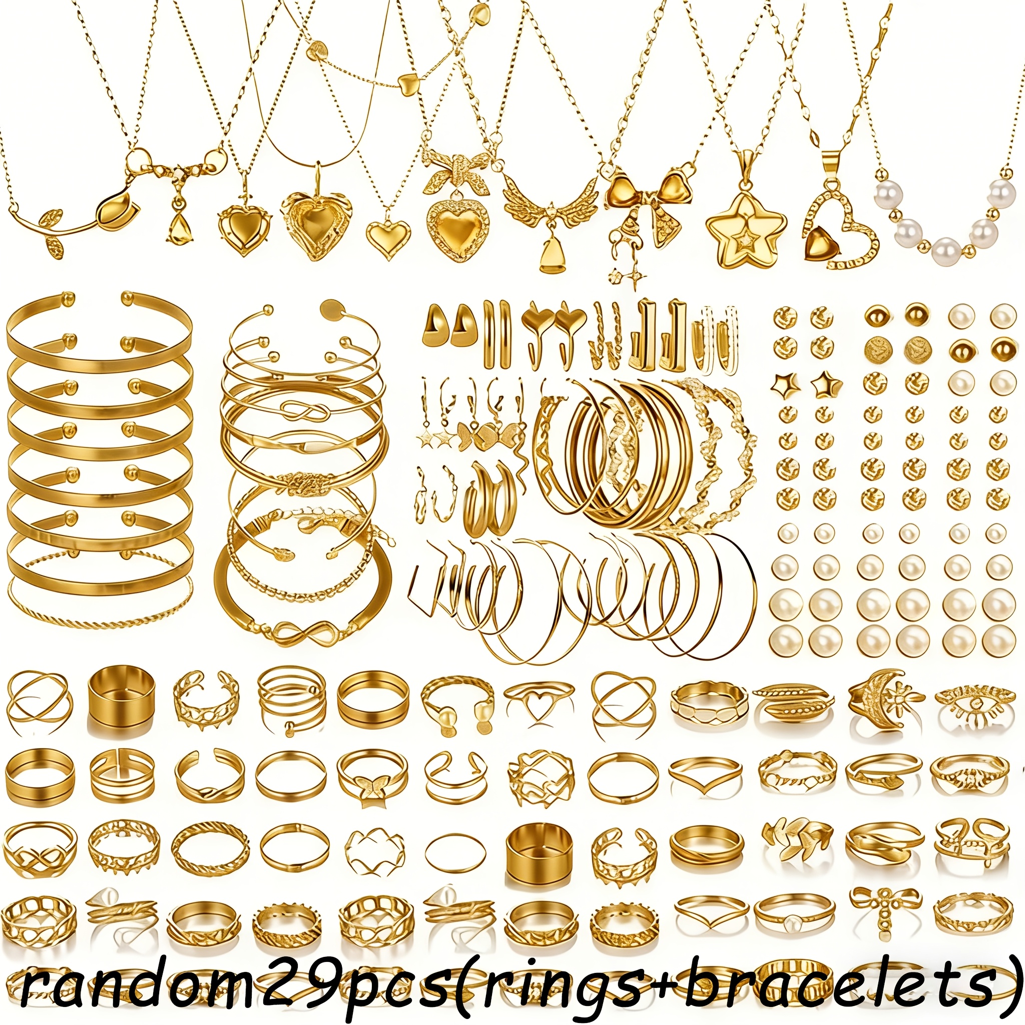 TEMU Parure de bijoux pour femme 29 pièces aléatoires, , et minimaliste, de fleur torsadée à plusieurs couches, cœur, style bohème. Convient pour ,