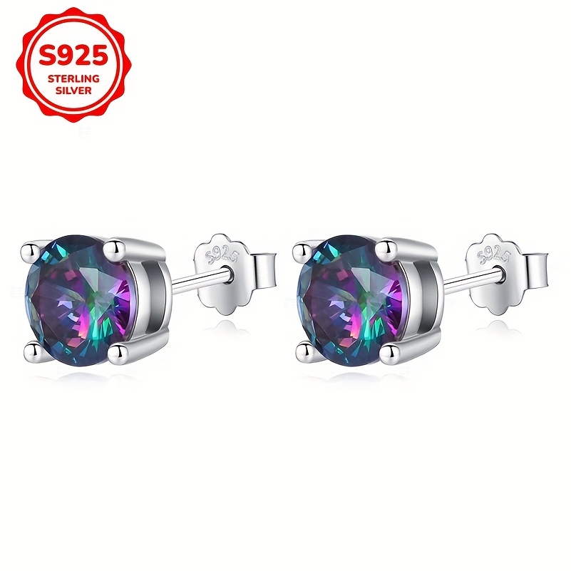 TEMU 1 Paire de Boucles d'Oreilles de Mode Femme Exquises en Argent Sterling 925, Zirconia Synthétique Rondes Unique Mystérieux, Multicolores