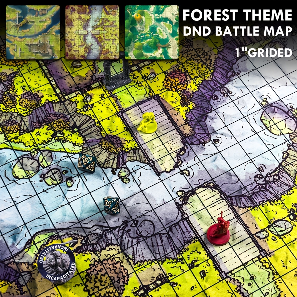 DND Battle Mat with 2.54 cm Grid, Forest Theme